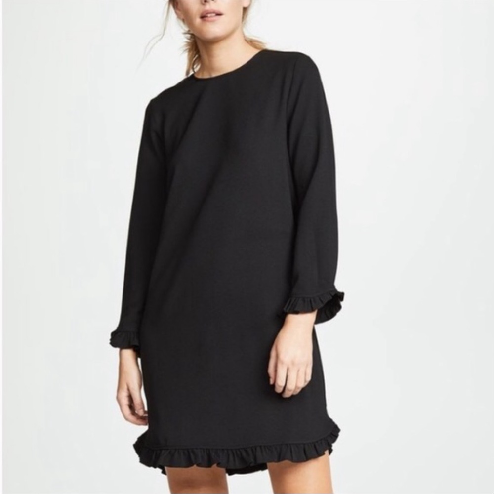Ganni // Clark Long Sleeve Ruffle Black Dress